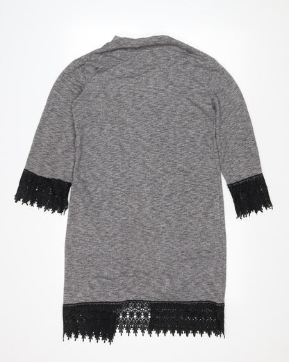 hearts and bows Womens Grey V-Neck Polyester Cardigan Jumper Size 10 - Lace Trim
