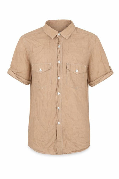 Mens UK Size XS Topman Beige  Button-Up Short Sleeve Casual Shirt