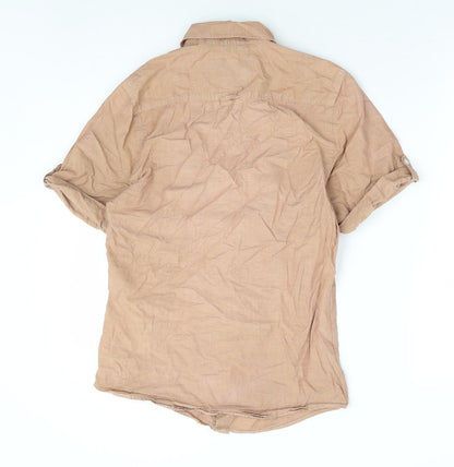 Topman Mens Beige Cotton Button-Up Size XS Collared Button