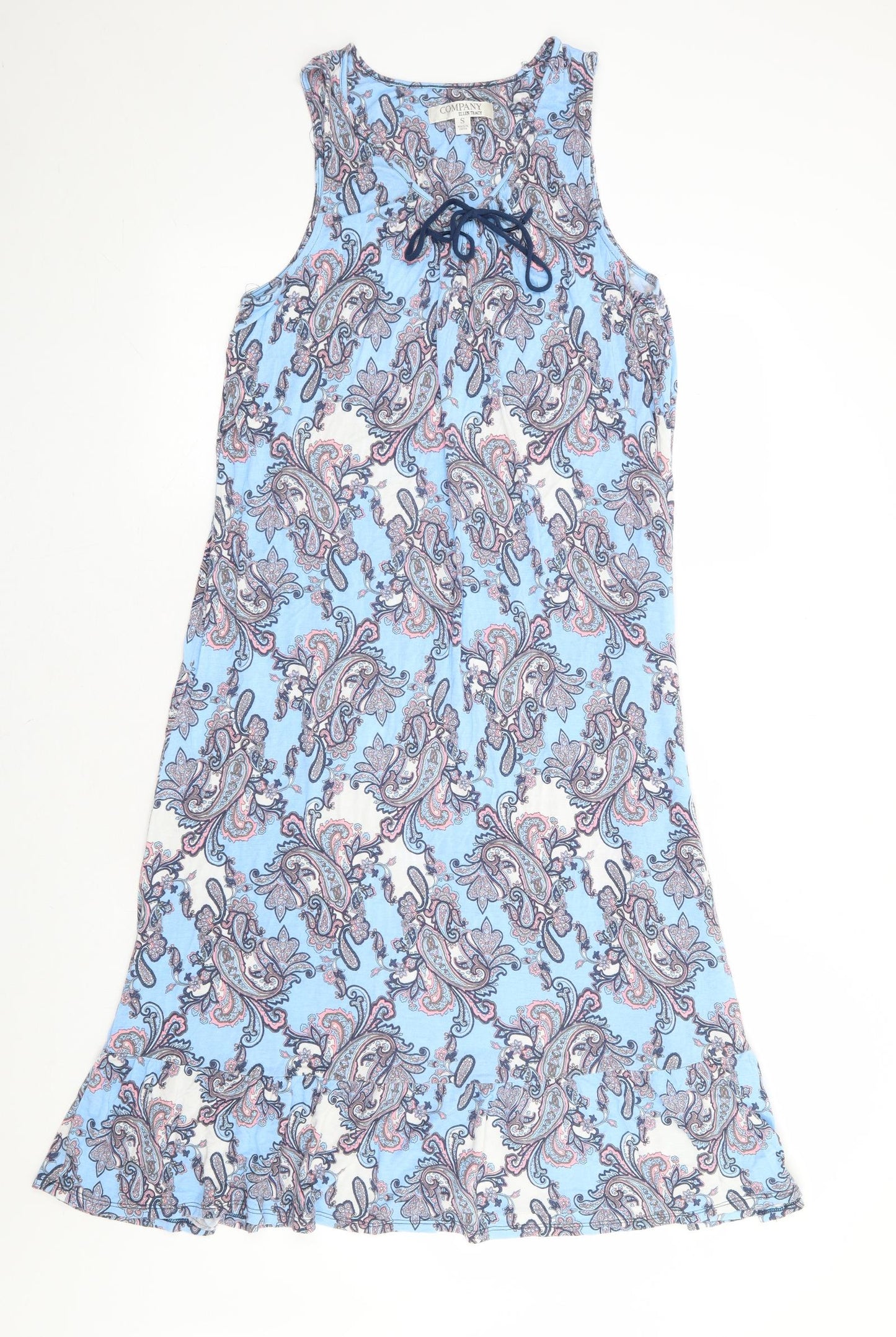 Company Womens Blue Floral Rayon Tank Dress Size S Round Neck Pullover