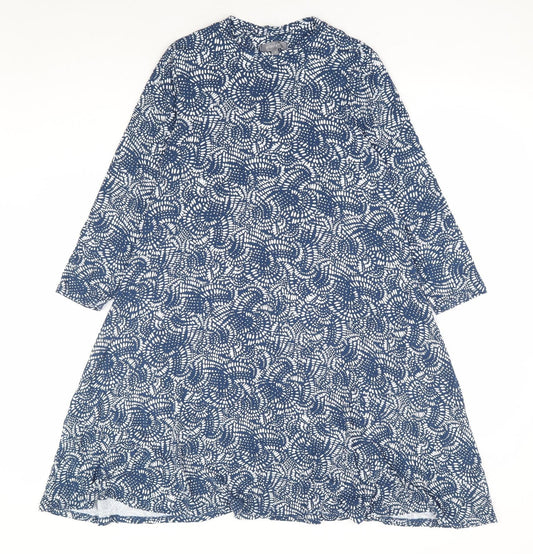 Principles Womens Blue Geometric Viscose A-Line Size 10 Mock Neck Pullover