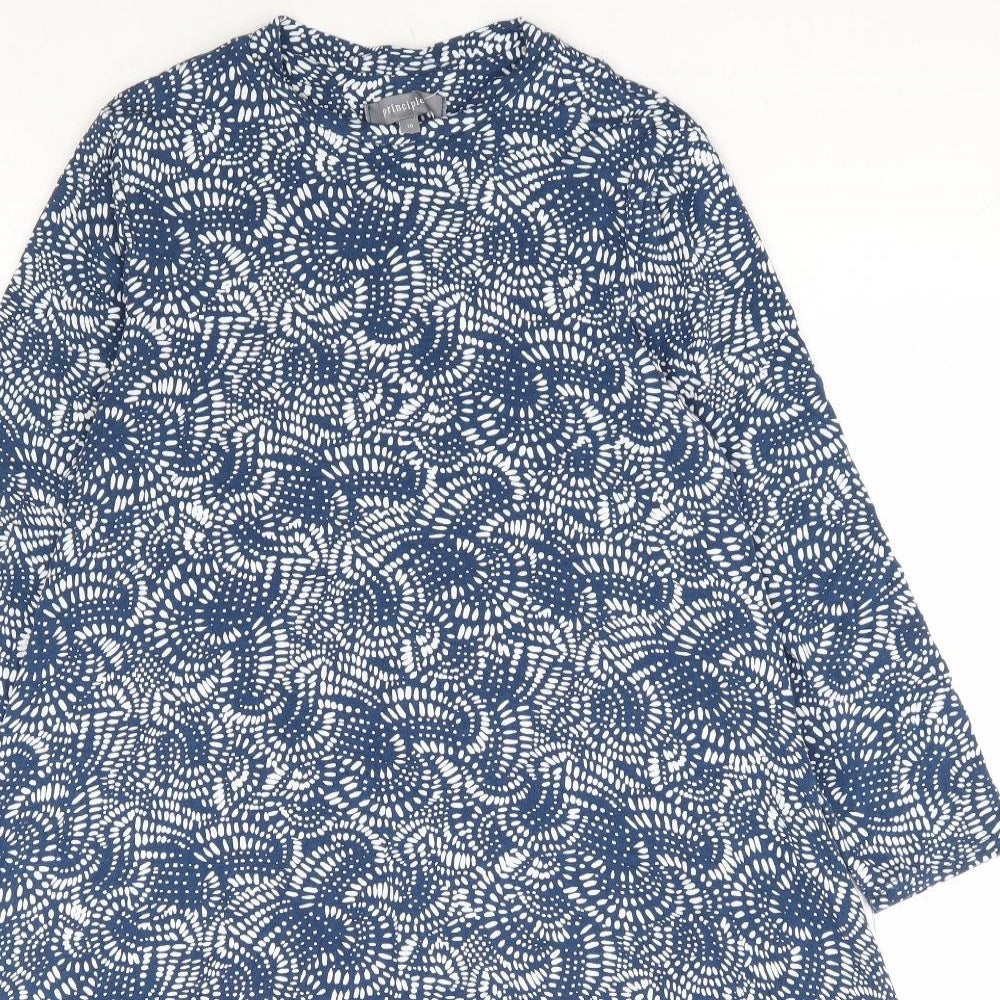 Principles Womens Blue Geometric Viscose A-Line Size 10 Mock Neck Pullover