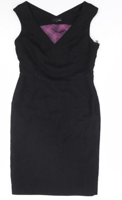 NEXT Womens Black Polyester A-Line Size 8 V-Neck Zip