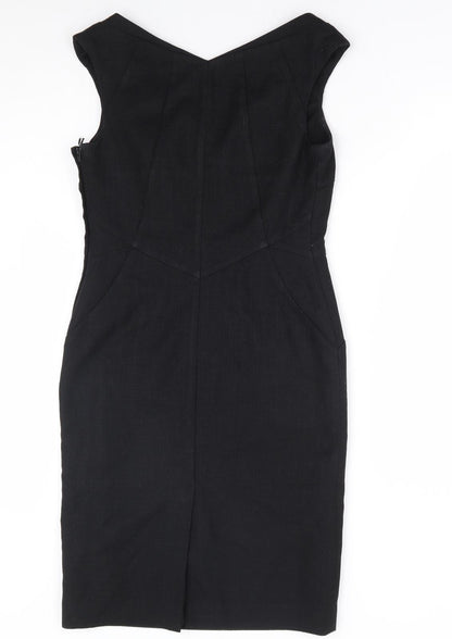 NEXT Womens Black Polyester A-Line Size 8 V-Neck Zip