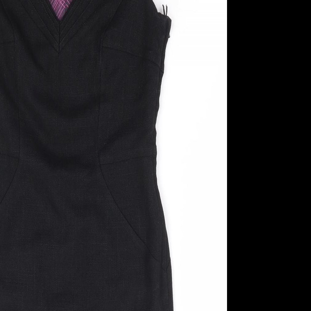 NEXT Womens Black Polyester A-Line Size 8 V-Neck Zip