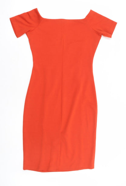 Izabel Womens Orange Polyester Pencil Dress Size 8 Boat Neck Pullover