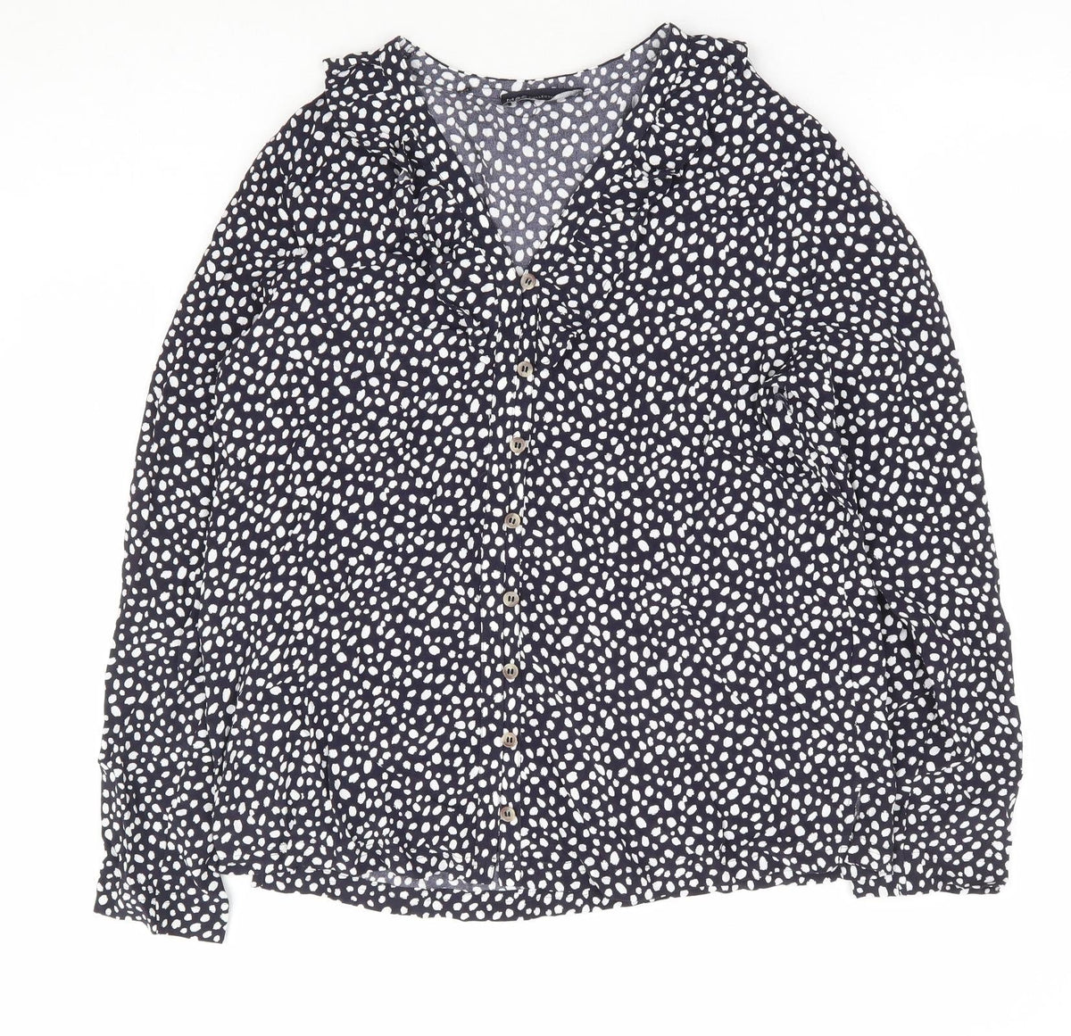 Marks an dSpencer Womens Blue Geometric Viscose Basic Blouse Size 10 V-Neck