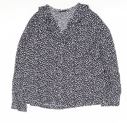 Marks an dSpencer Womens Blue Geometric Viscose Basic Blouse Size 10 V-Neck
