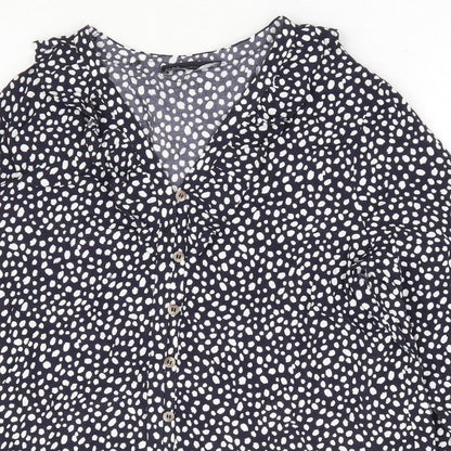Marks an dSpencer Womens Blue Geometric Viscose Basic Blouse Size 10 V-Neck
