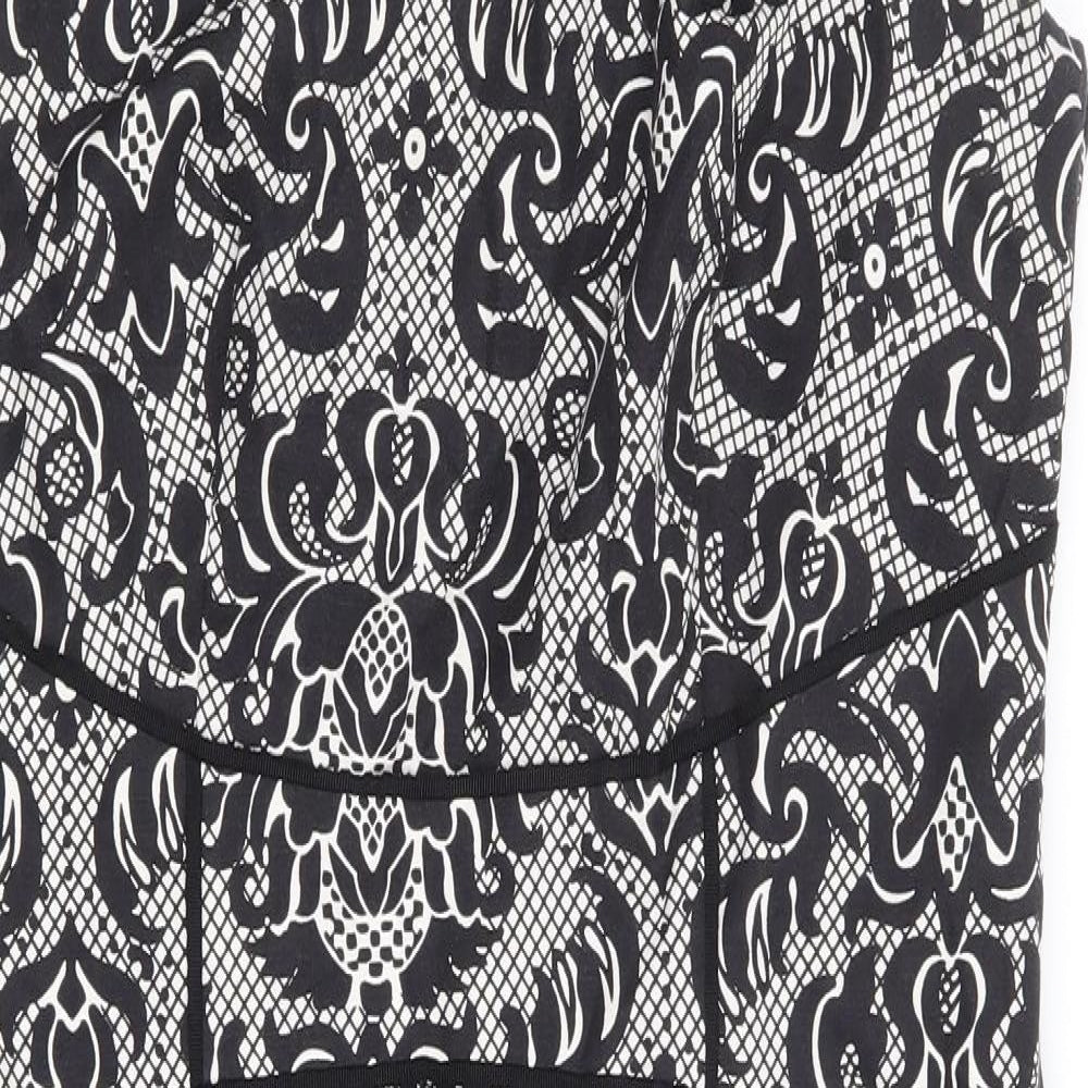 NEXT Womens Black Floral Linen Pencil Dress Size 12 Scoop Neck Zip