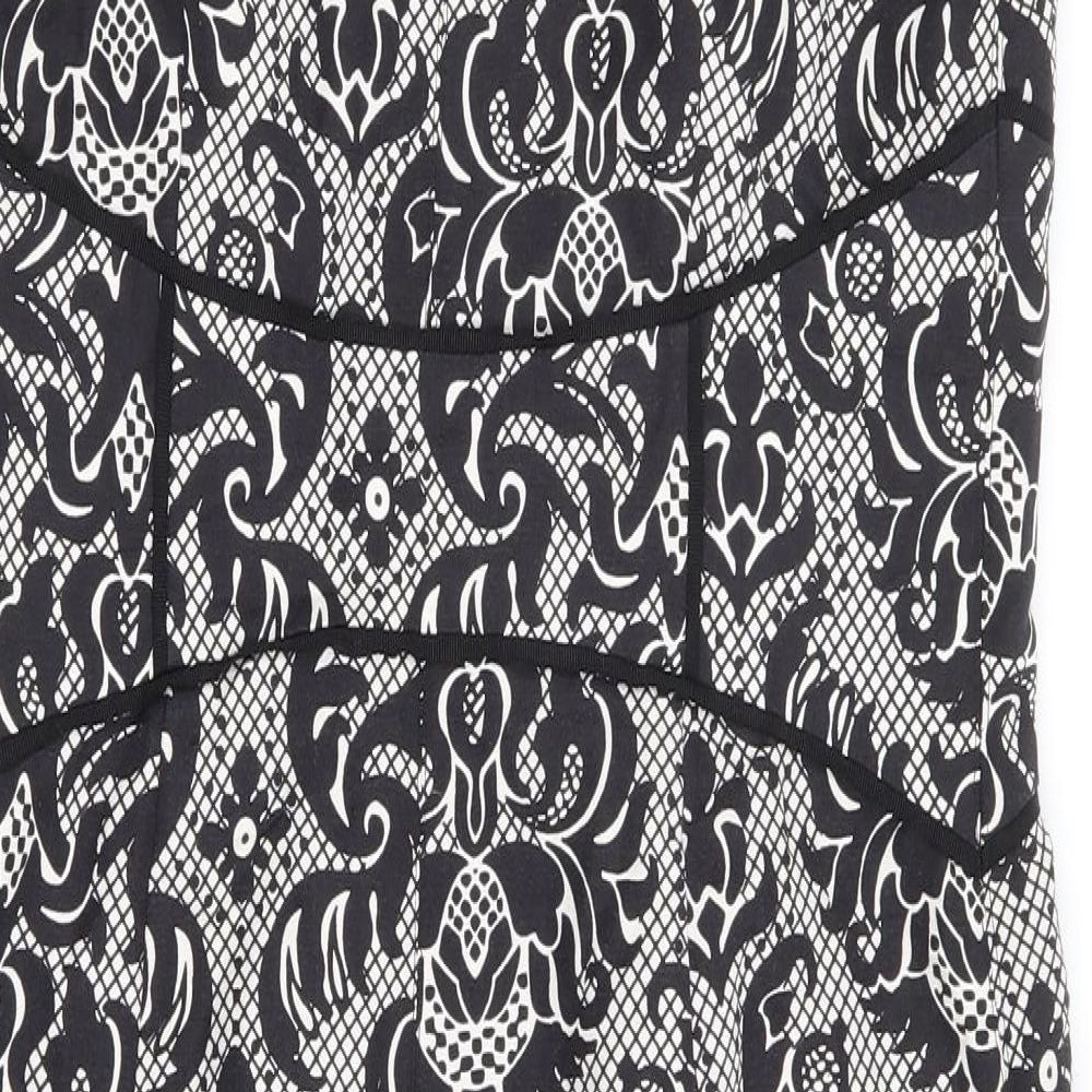 NEXT Womens Black Floral Linen Pencil Dress Size 12 Scoop Neck Zip