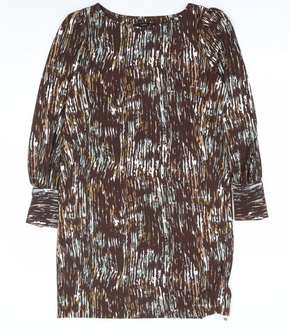 NEXT Womens Brown Geometric Polyester Shift Size 12 Boat Neck Pullover