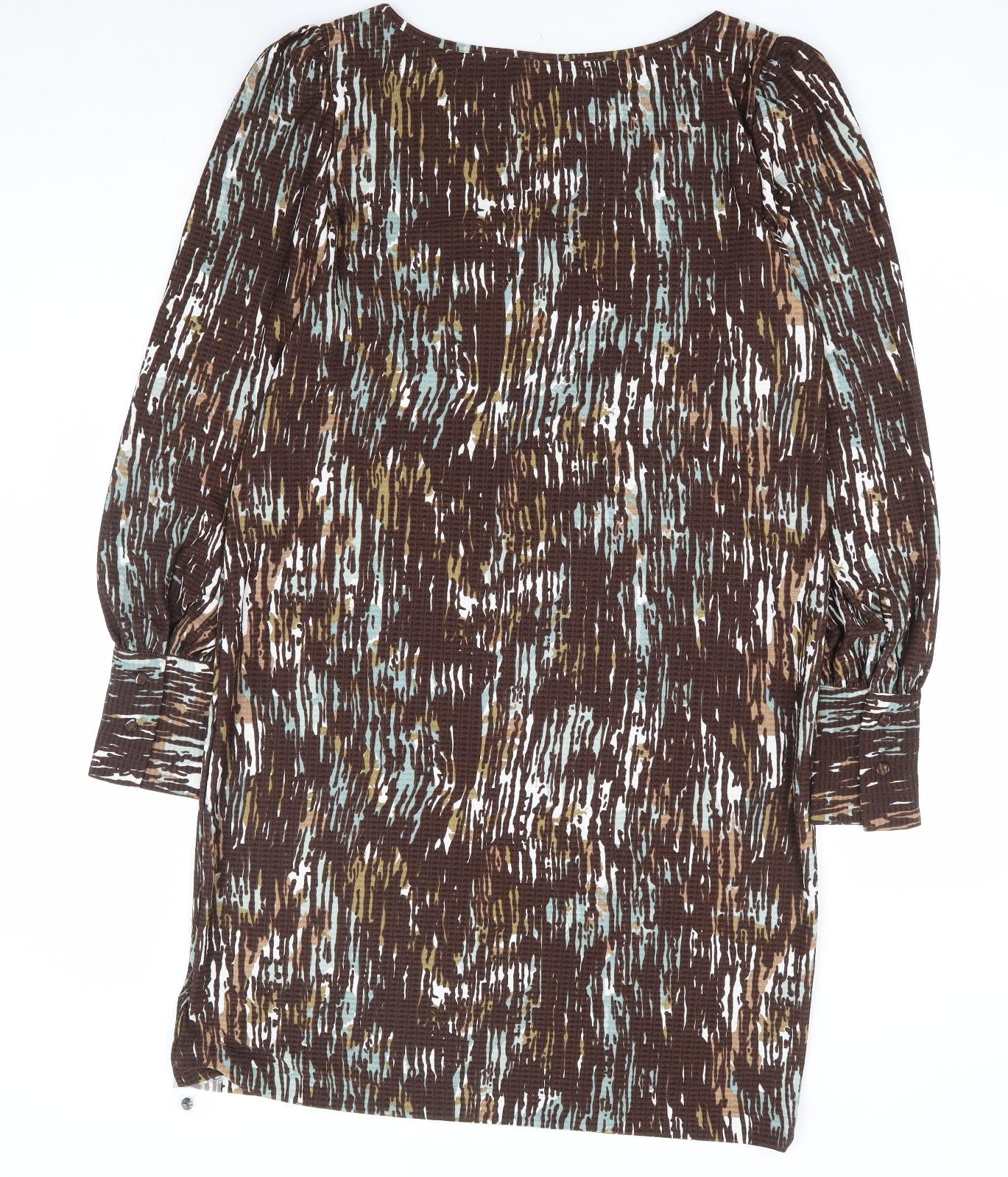 NEXT Womens Brown Geometric Polyester Shift Size 12 Boat Neck Pullover