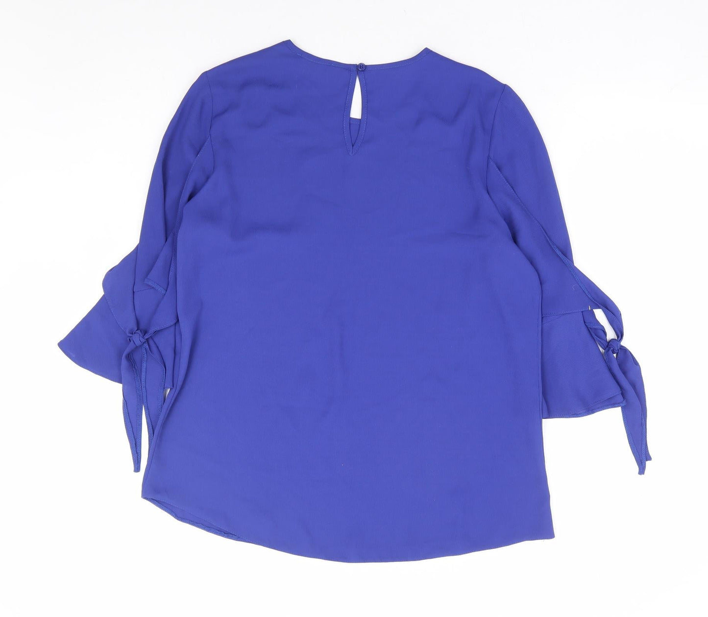Papaya Womens Blue Polyester Basic Blouse Size 8 Round Neck - Tie Sleeve Detail