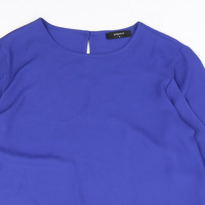 Papaya Womens Blue Polyester Basic Blouse Size 8 Round Neck - Tie Sleeve Detail