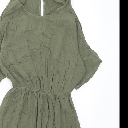 H&M Womens Green Viscose A-Line Size 6 Round Neck Button - Cold Shoulder