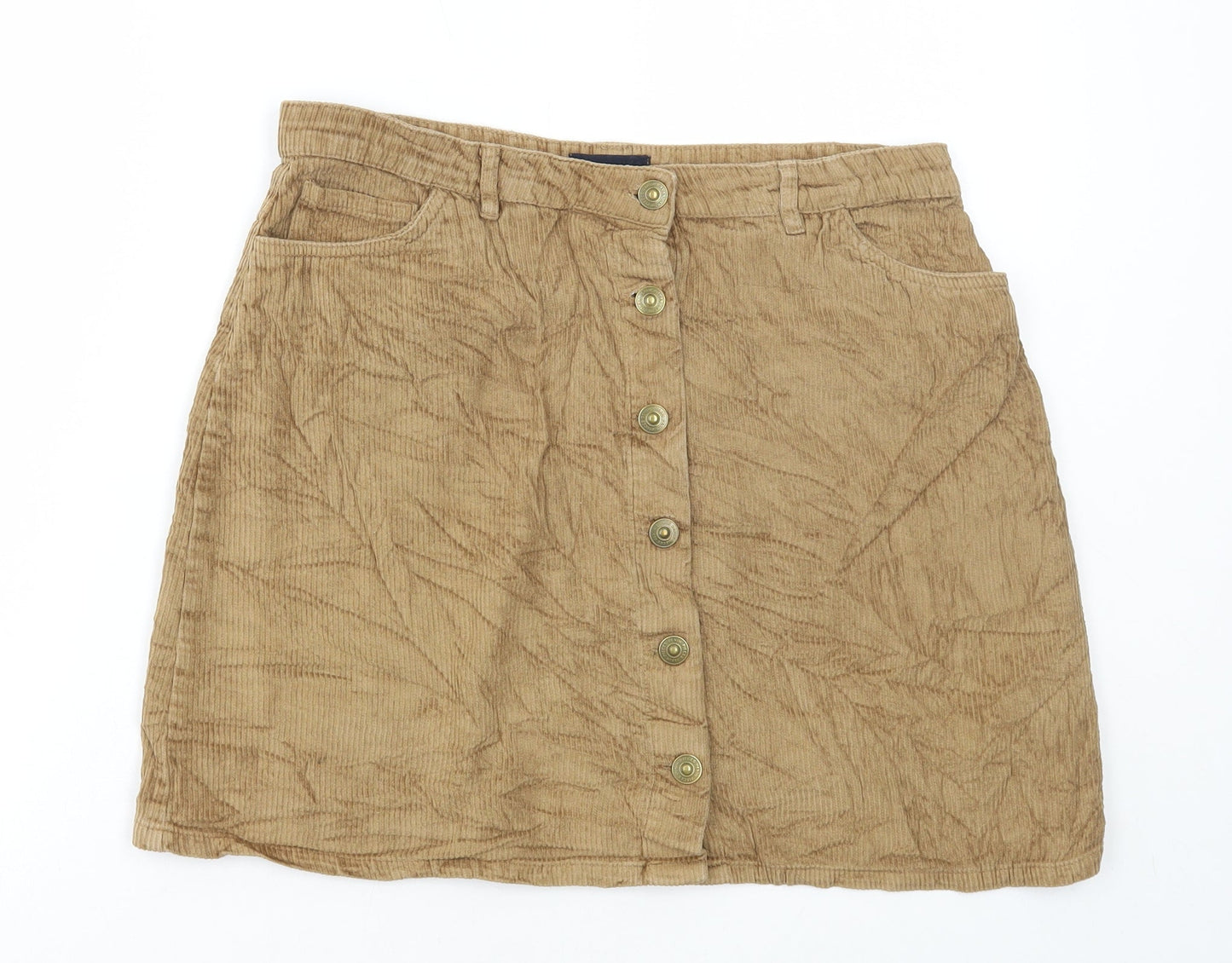 Pieces Womens Brown Cotton A-Line Skirt Size L Button