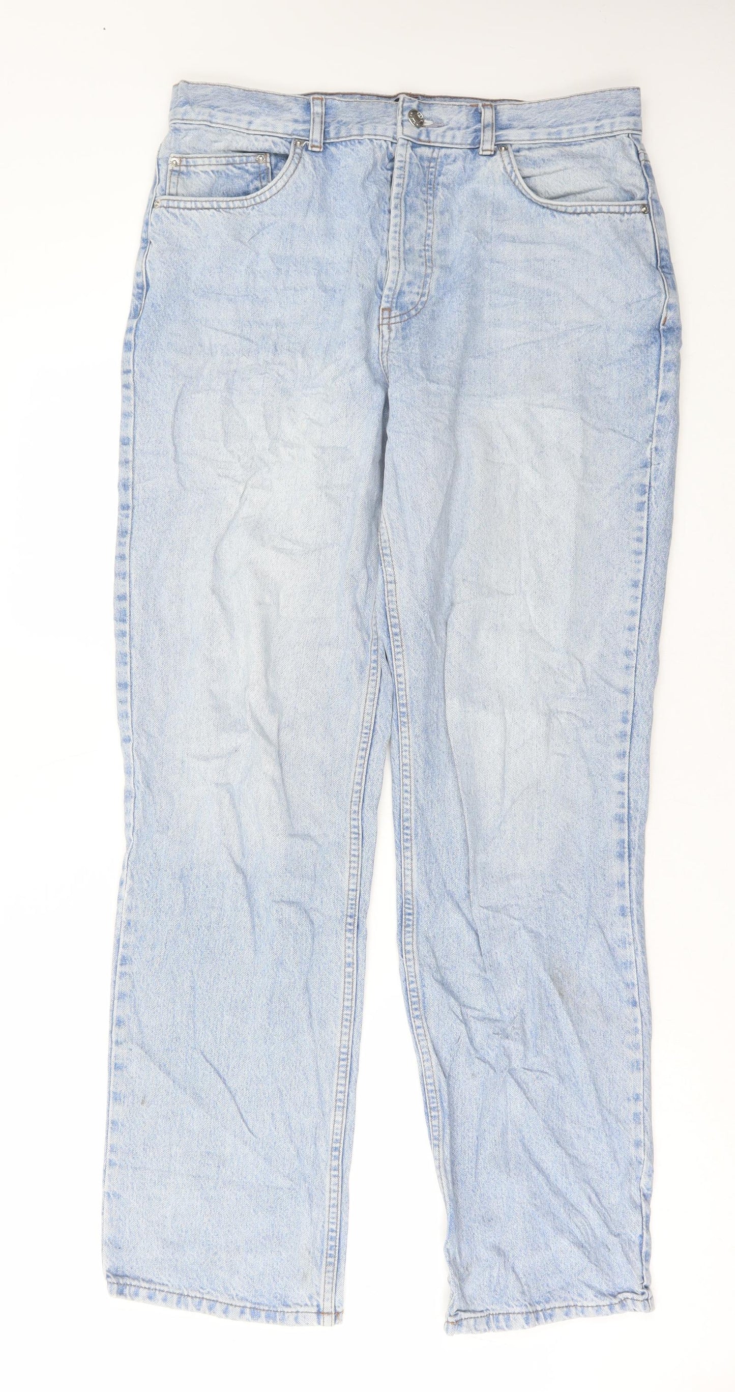 ASOS Womens Blue Cotton Straight Jeans Size 32 in L33 in Regular Button