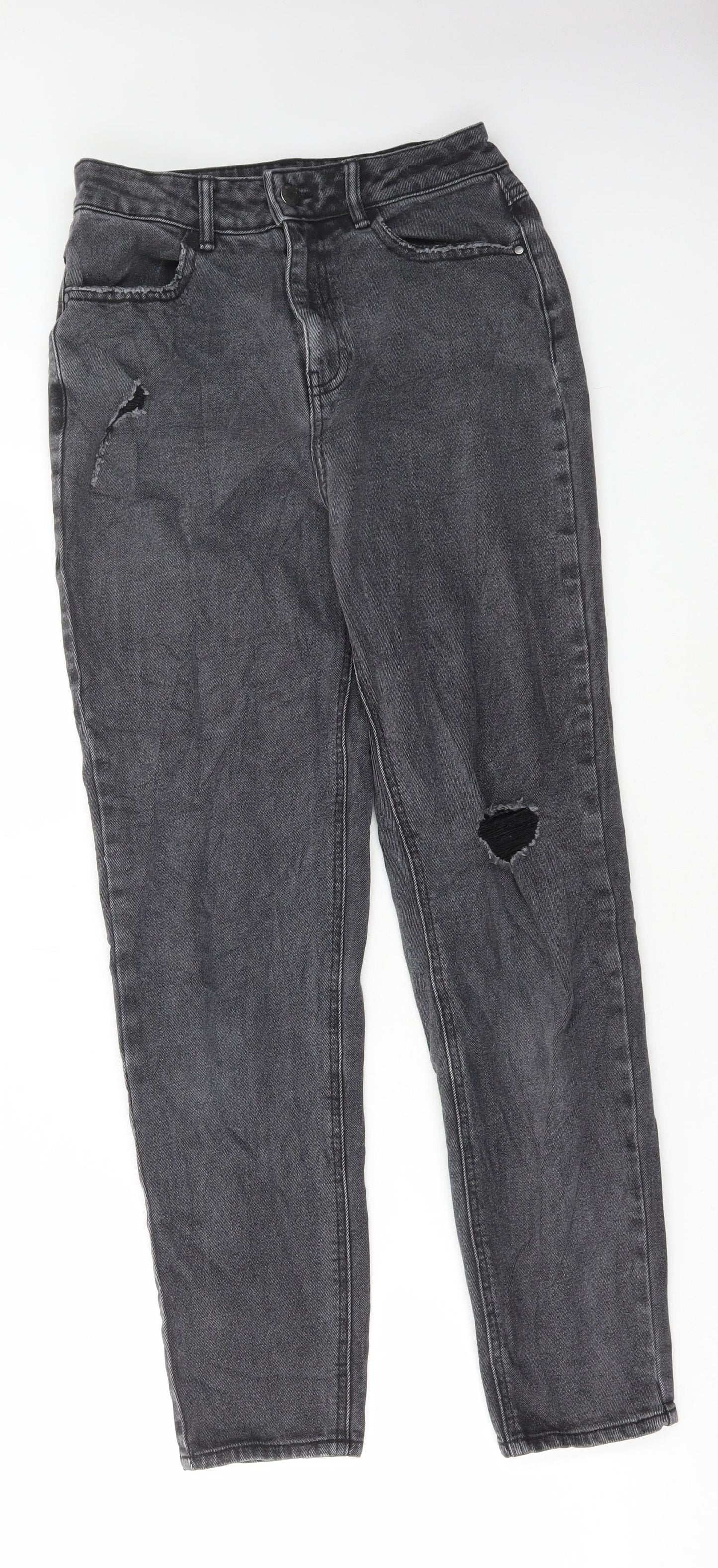 TU Womens Grey Cotton Mom Jeans Size 28 in L28 in Regular Button