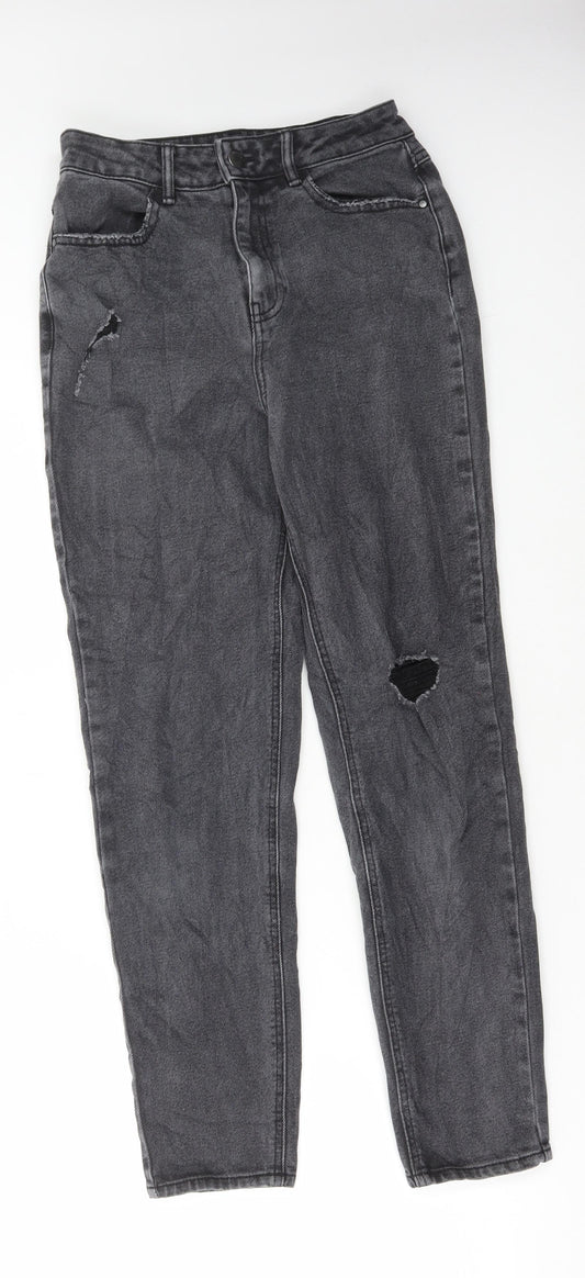 TU Womens Grey Cotton Mom Jeans Size 28 in L28 in Regular Button