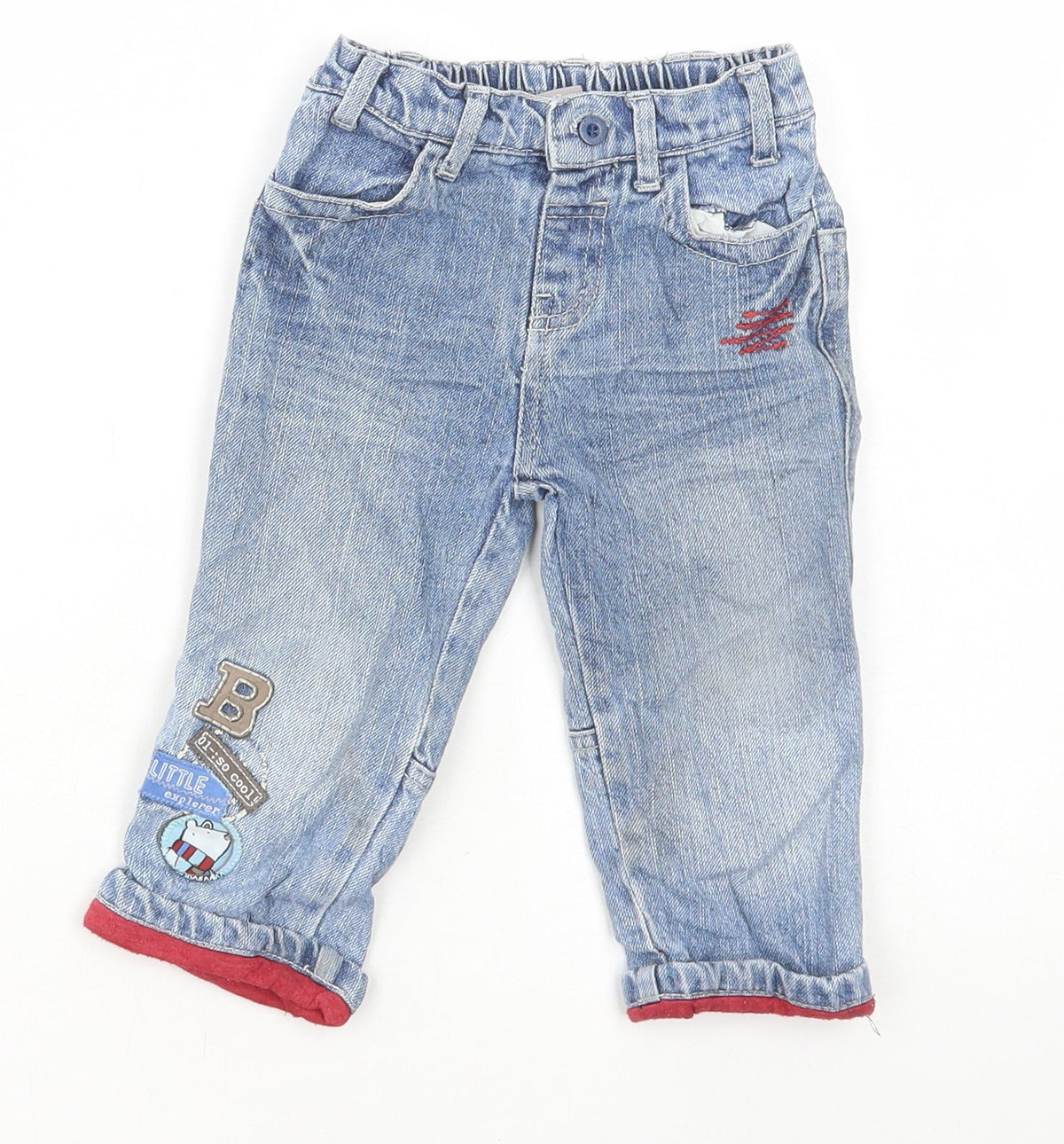 TU Boys Blue Cotton Jeans Size 9-12 Months Drawstring
