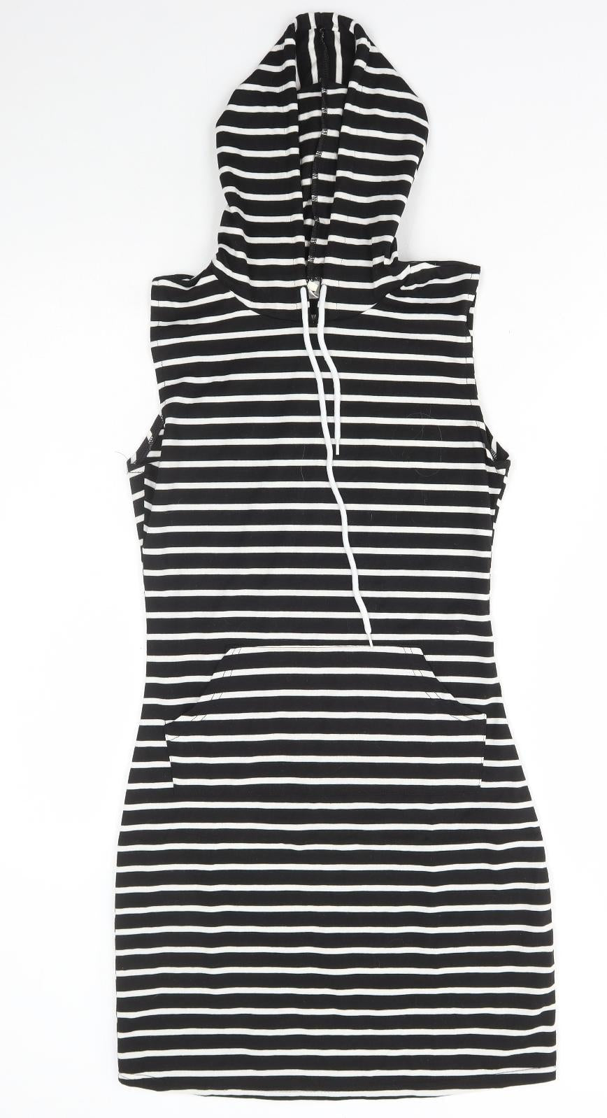 Xiao Womens Black Striped Polyester Jumper Dress Size S Round Neck Pullover