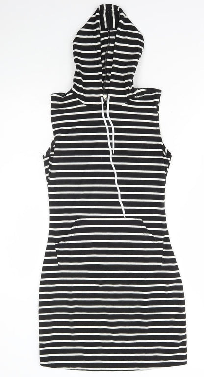 Xiao Womens Black Striped Polyester Jumper Dress Size S Round Neck Pullover