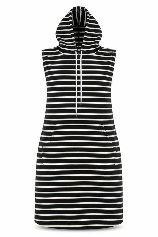 Xiao Womens Black Striped Polyester Jumper Dress Size S Round Neck Pullover