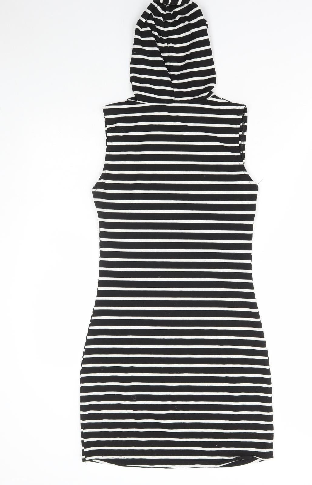 Xiao Womens Black Striped Polyester Jumper Dress Size S Round Neck Pullover
