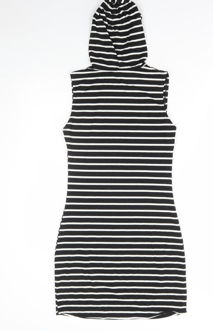 Xiao Womens Black Striped Polyester Jumper Dress Size S Round Neck Pullover