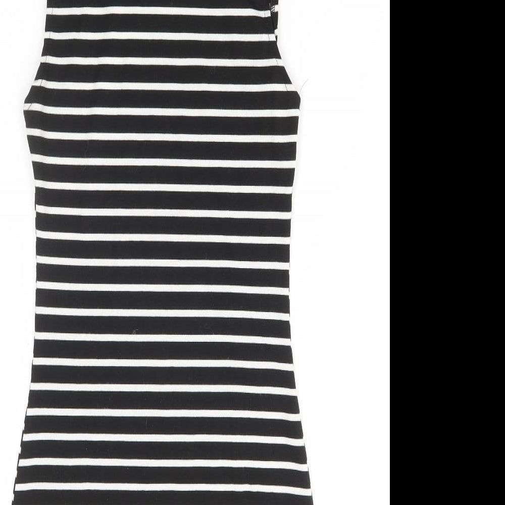 Xiao Womens Black Striped Polyester Jumper Dress Size S Round Neck Pullover