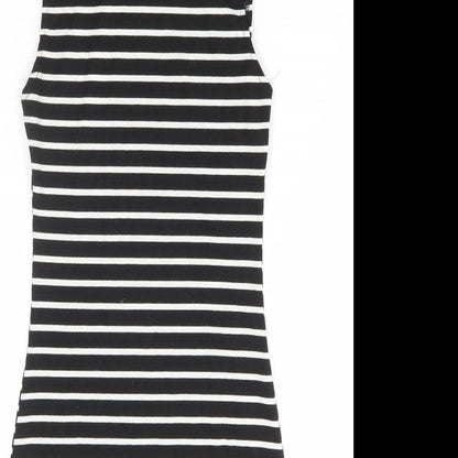 Xiao Womens Black Striped Polyester Jumper Dress Size S Round Neck Pullover