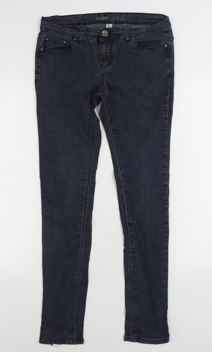 Denim & Co. Womens Blue Cotton Skinny Jeans Size 12 L30 in Regular Zip