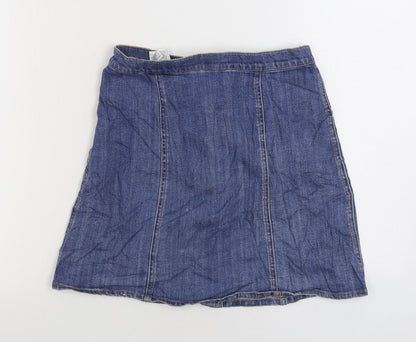 H&M Womens Blue Cotton A-Line Skirt Size 10 Button