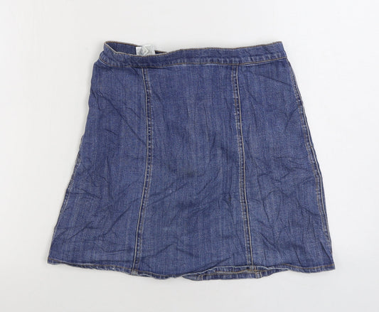 H&M Womens Blue Cotton A-Line Skirt Size 10 Button