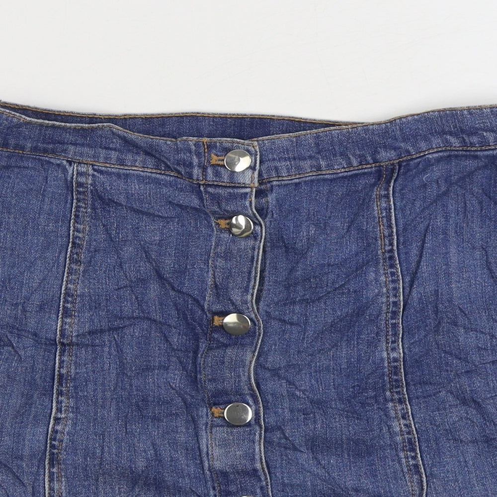 H&M Womens Blue Cotton A-Line Skirt Size 10 Button