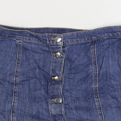 H&M Womens Blue Cotton A-Line Skirt Size 10 Button