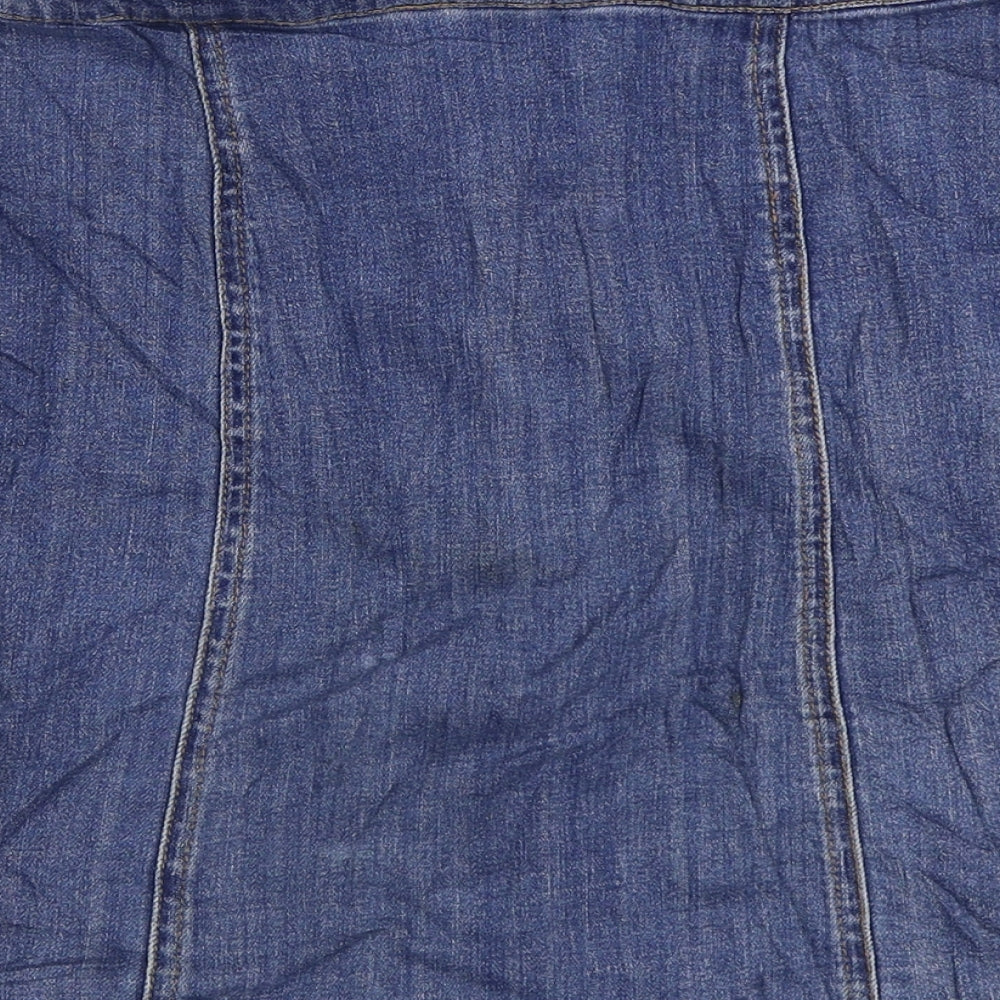 H&M Womens Blue Cotton A-Line Skirt Size 10 Button