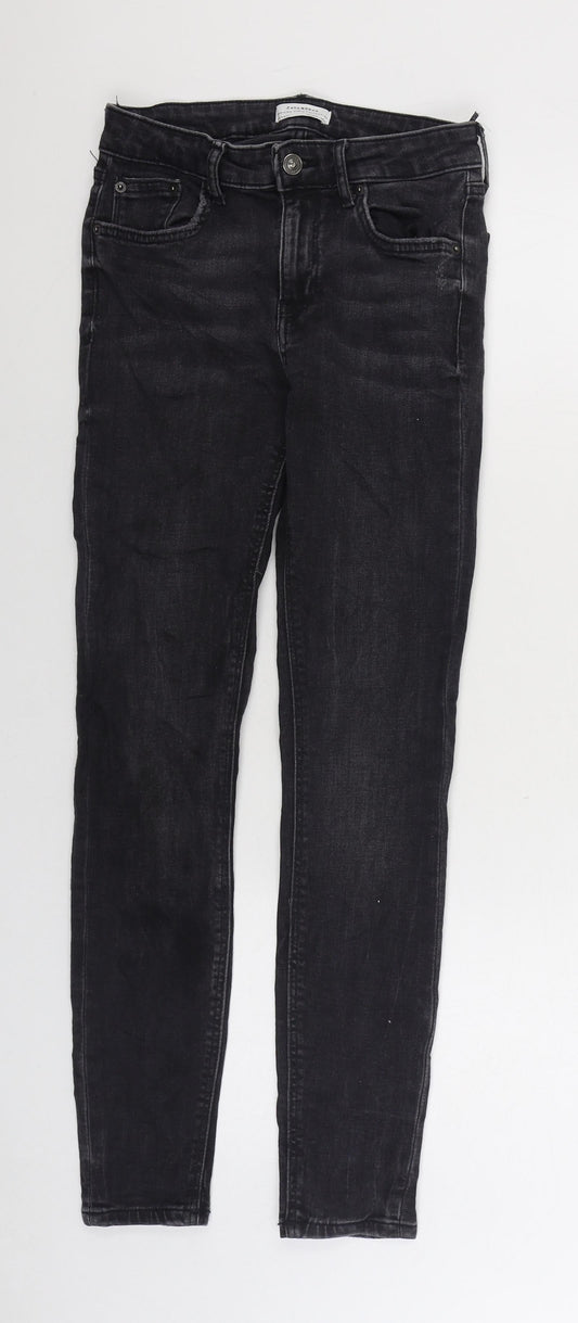 Zara Womens Black Cotton Skinny Jeans Size 8 L28 in Regular Zip