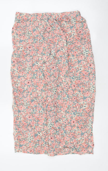 Preworn Womens Pink Floral Polyester Cropped Trousers Size S L29 in Regular Drawstring