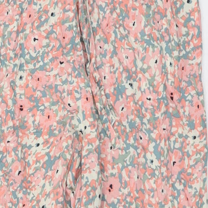 Preworn Womens Pink Floral Polyester Cropped Trousers Size S L29 in Regular Drawstring
