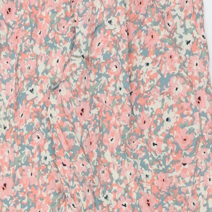 Preworn Womens Pink Floral Polyester Cropped Trousers Size S L29 in Regular Drawstring