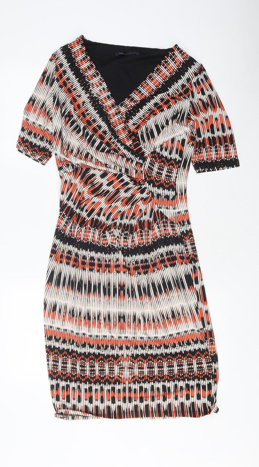 Marks and Spencer Womens Multicoloured Geometric Polyester A-Line Size 10 V-Neck Pullover