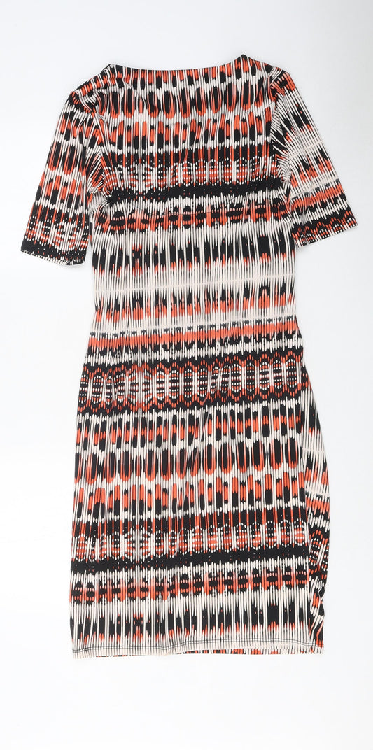 Marks and Spencer Womens Multicoloured Geometric Polyester A-Line Size 10 V-Neck Pullover