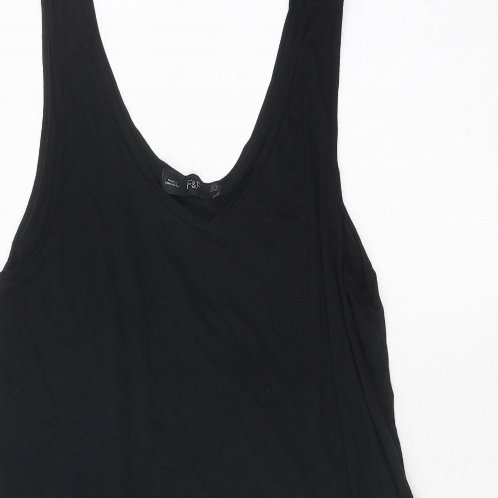 F&F Womens Black Polyester Basic Tank Size 10 V-Neck