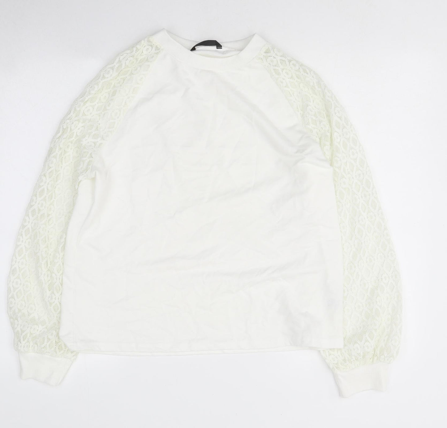 SheIn Womens White Round Neck Polyester Pullover Jumper Size L