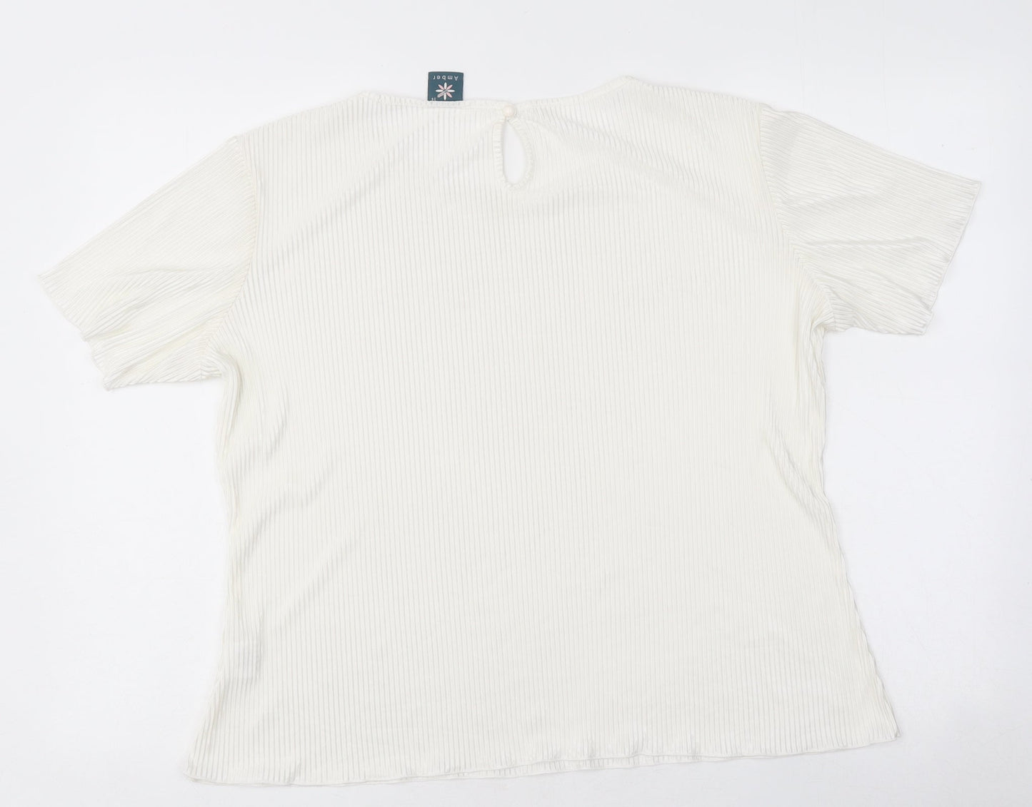 Womens UK Size 14 Amber White Basic T-Shirt