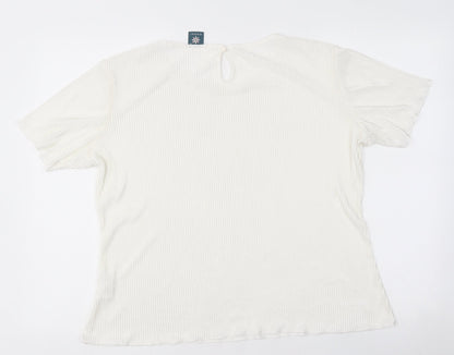 Womens UK Size 14 Amber White Basic T-Shirt