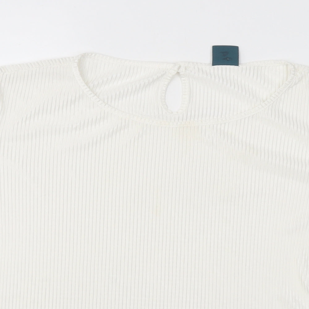 Womens UK Size 14 Amber White Basic T-Shirt
