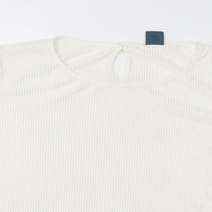 Womens UK Size 14 Amber White Basic T-Shirt